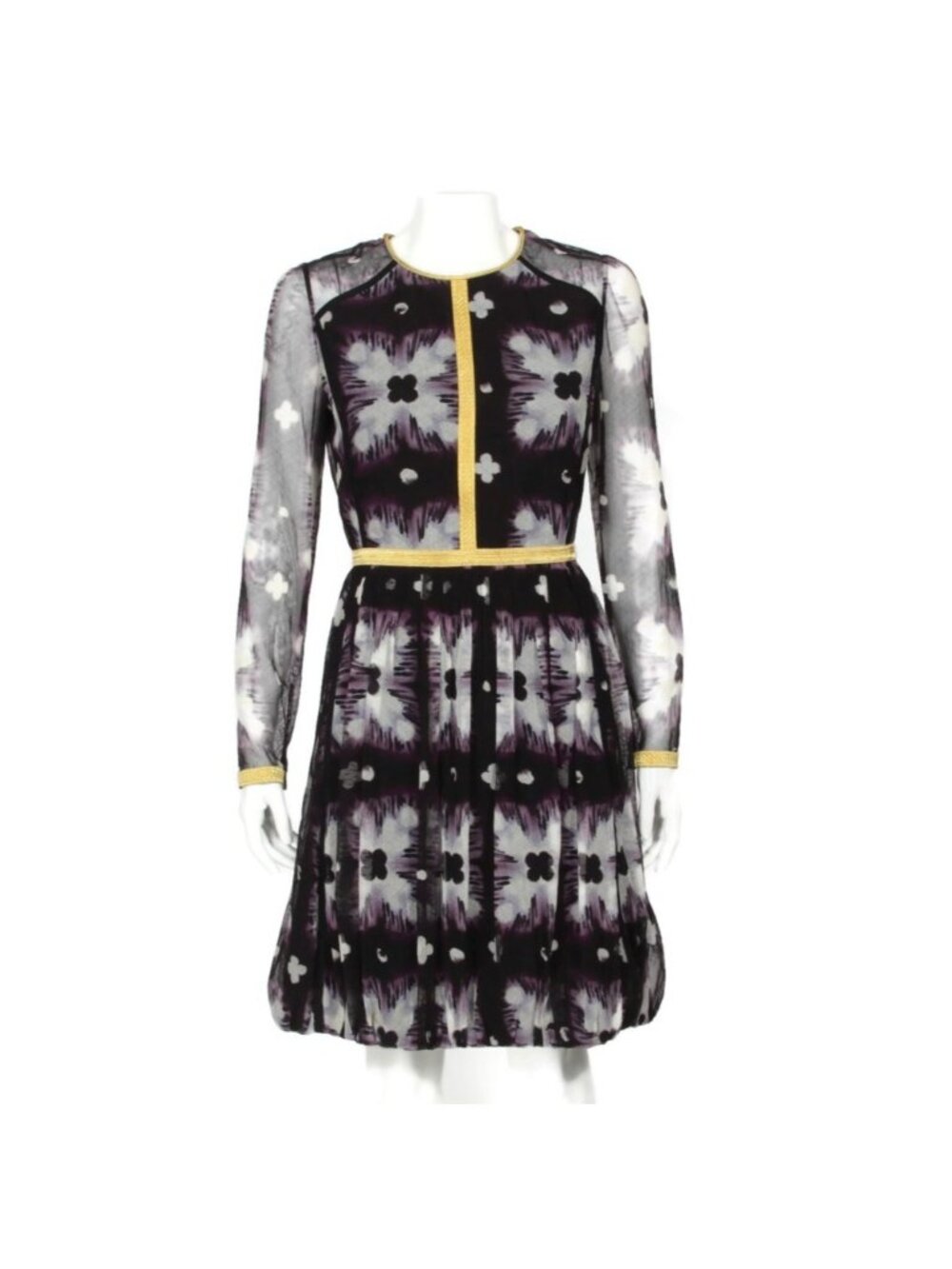 BURBERRY Prorsum Black Purple Flower Burst Gold Trim Runway 2016 Dress sz 42 033